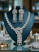 Silver-Toned Double Layered CZ Choker & Earrings SetIndian AD Jewelry for Weddings & Festive Wear