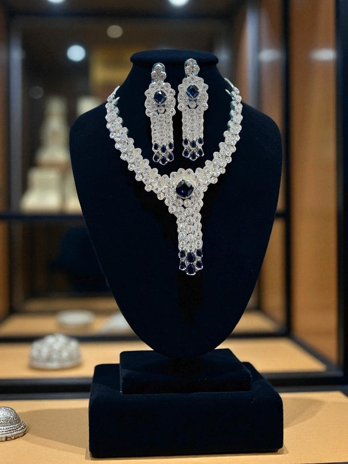 Silver-Toned Double Layered CZ Choker & Earrings SetIndian AD Jewelry for Weddings & Festive Wear