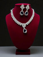 Emerald Green Teardrop CZ Necklace Set with Earrings Floral Diamond-Cut Bridal Jewelry