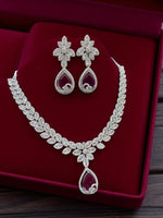 Emerald Green Teardrop CZ Necklace Set with Earrings Floral Diamond-Cut Bridal Jewelry