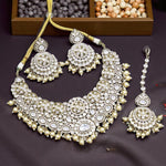 Royal Kundan Polki Bridal Necklace Set with Pearl Drops & Maang Tikka Heavy Wedding Jewelry Set