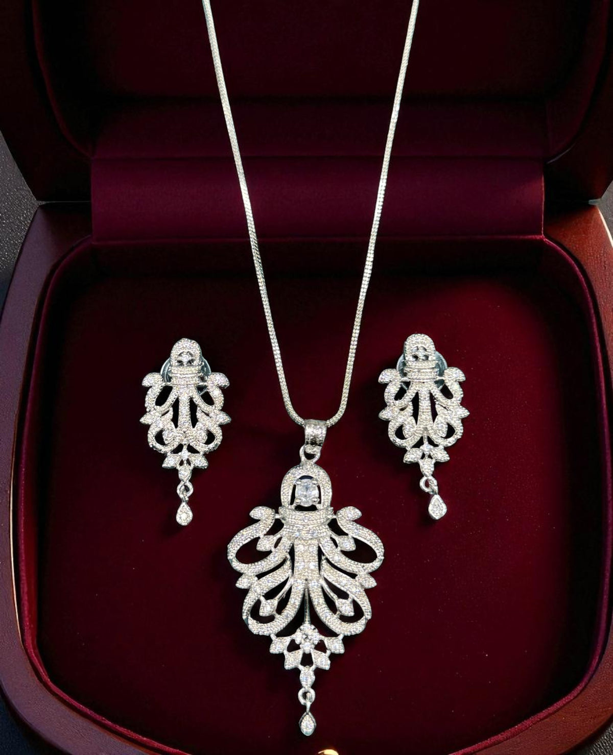 Royal Emerald Stone Silver Plated Necklace Set with Intricate Drop Earrings Bridal & Festive Jewelry