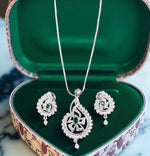 Sparkling Paisley Motif Pendant Necklace Set with Drop Earrings – Silver Finish Bridal & Party Jewelry