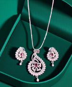 Sparkling Paisley Motif Pendant Necklace Set with Drop Earrings – Silver Finish Bridal & Party Jewelry