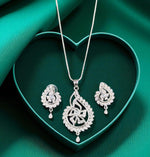 Sparkling Paisley Motif Pendant Necklace Set with Drop Earrings – Silver Finish Bridal & Party Jewelry