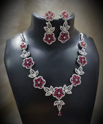 Emerald Blossom Floral Necklace Set with Matching Earrings Diamond-Cut CZ & Green Stone Elegance