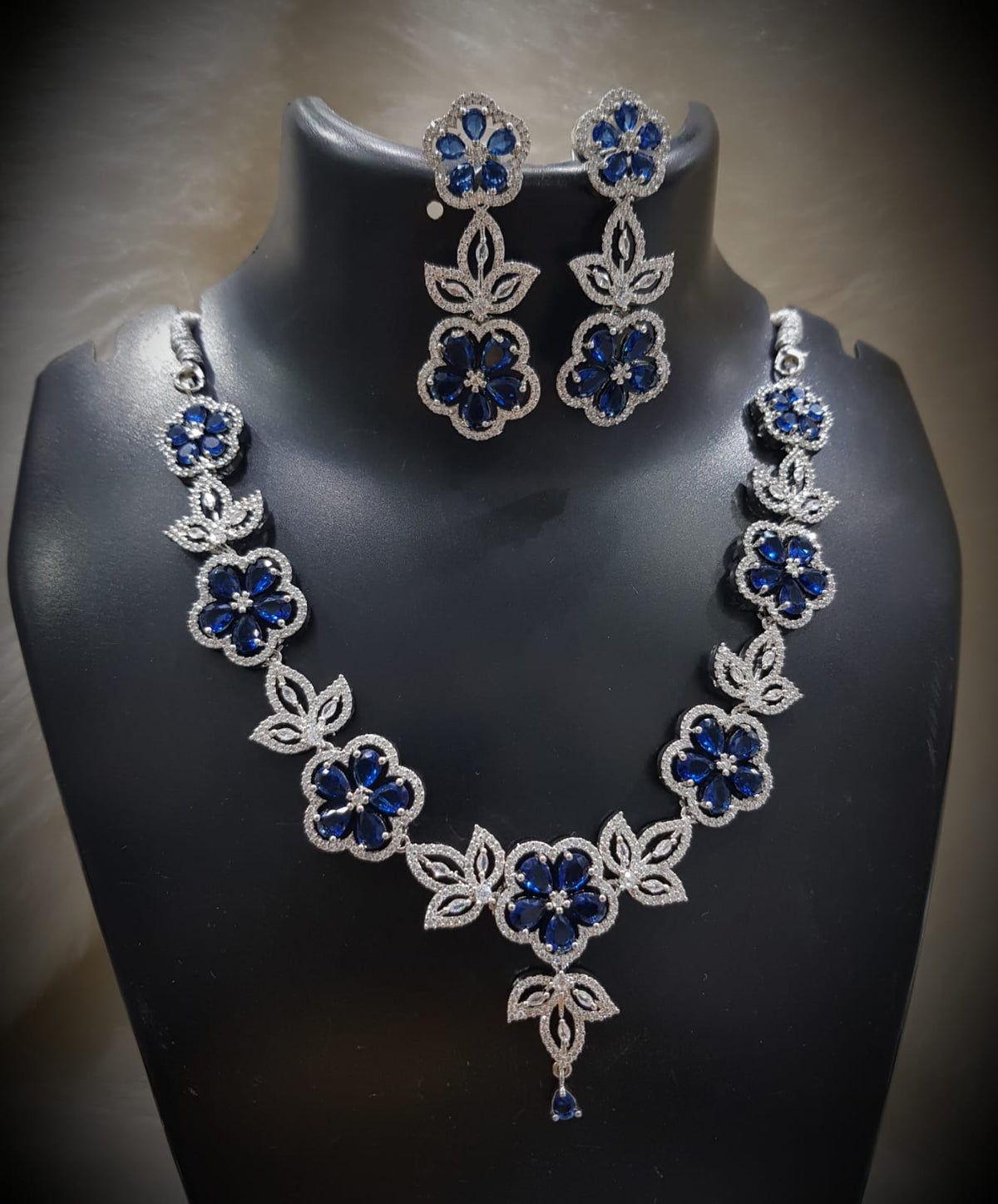 Emerald Blossom Floral Necklace Set with Matching Earrings Diamond-Cut CZ & Green Stone Elegance