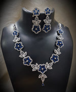 Emerald Blossom Floral Necklace Set with Matching Earrings Diamond-Cut CZ & Green Stone Elegance