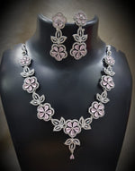 Emerald Blossom Floral Necklace Set with Matching Earrings Diamond-Cut CZ & Green Stone Elegance