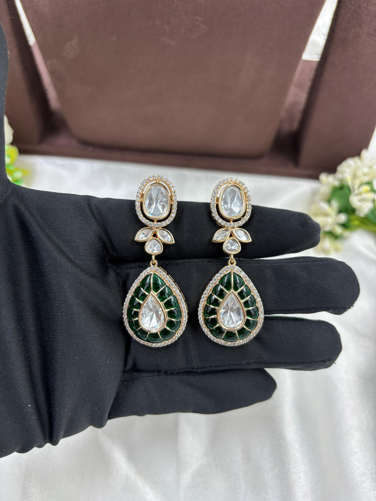 Ruby Red Kundan Polki Necklace Set with Matching Earrings – Bridal Tear Drop Design in Antique Gold Finish