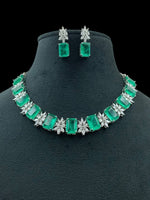Luxury Emerald Cut Green Stone Necklace Set with Diamond Accents – Bridal & Festive Jewelry