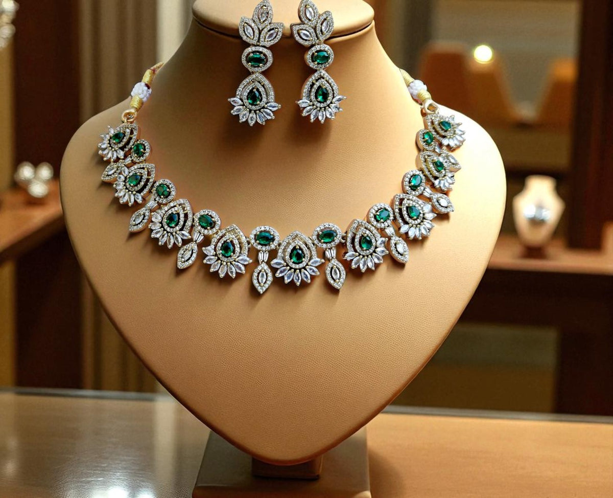 Elegant Rose Pink and White Stone Necklace Set with Matching Earrings