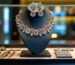 Elegant Rose Pink and White Stone Necklace Set with Matching Earrings