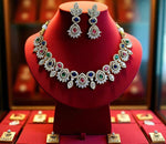 Elegant Rose Pink and White Stone Necklace Set with Matching Earrings