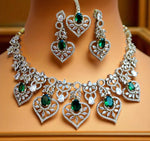 Sparkling Ruby and Diamond Stone Heart Necklace Set with Maang Tikka