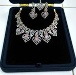 Sparkling Ruby and Diamond Stone Heart Necklace Set with Maang Tikka