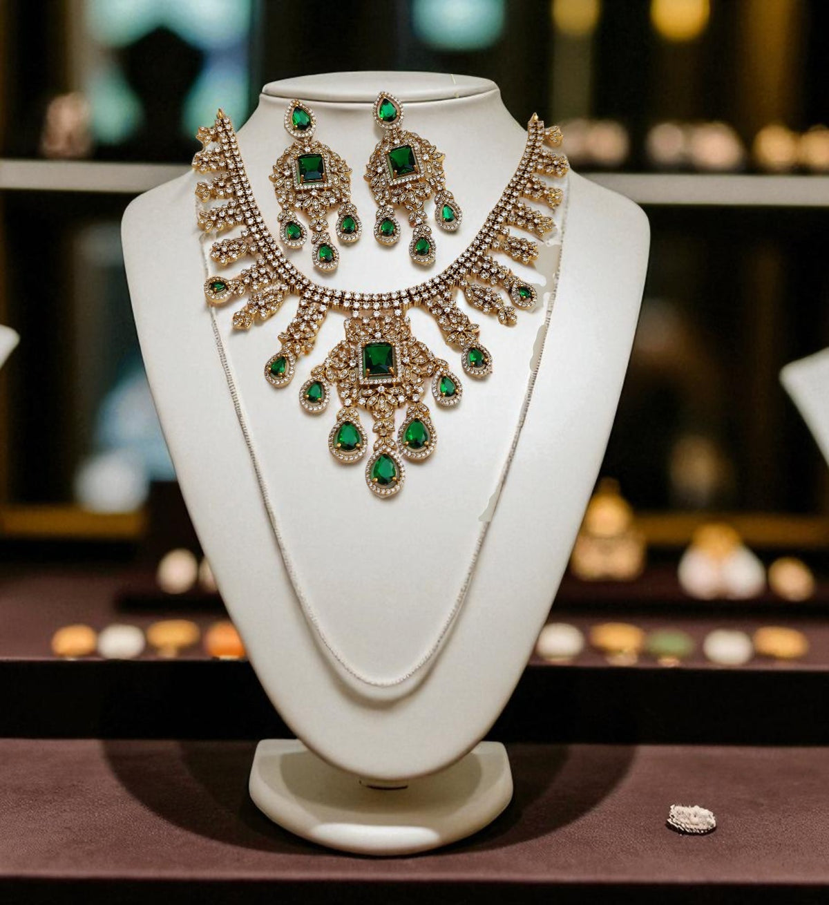Royal Kundan Style Choker Set Polki & Emerald with Multicolor Drops