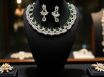 Luxury Emerald Green CZ Choker Necklace Set with Marquise Diamond Accents Bridal & Festive Wear