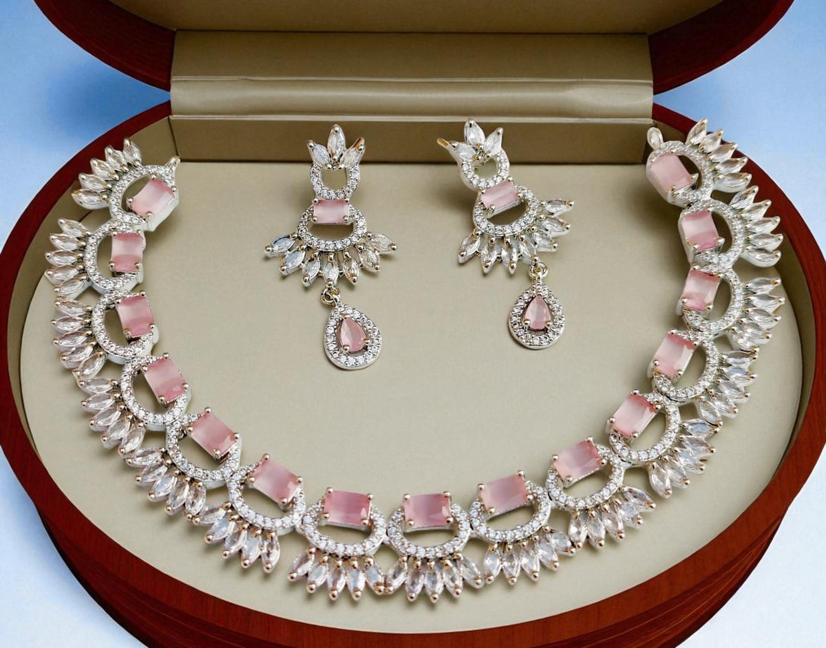 Luxury Emerald Green CZ Choker Necklace Set with Marquise Diamond Accents Bridal & Festive Wear