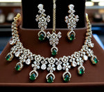Designer Ruby & Diamond Choker Necklace Set with Earrings and Maang Tikka