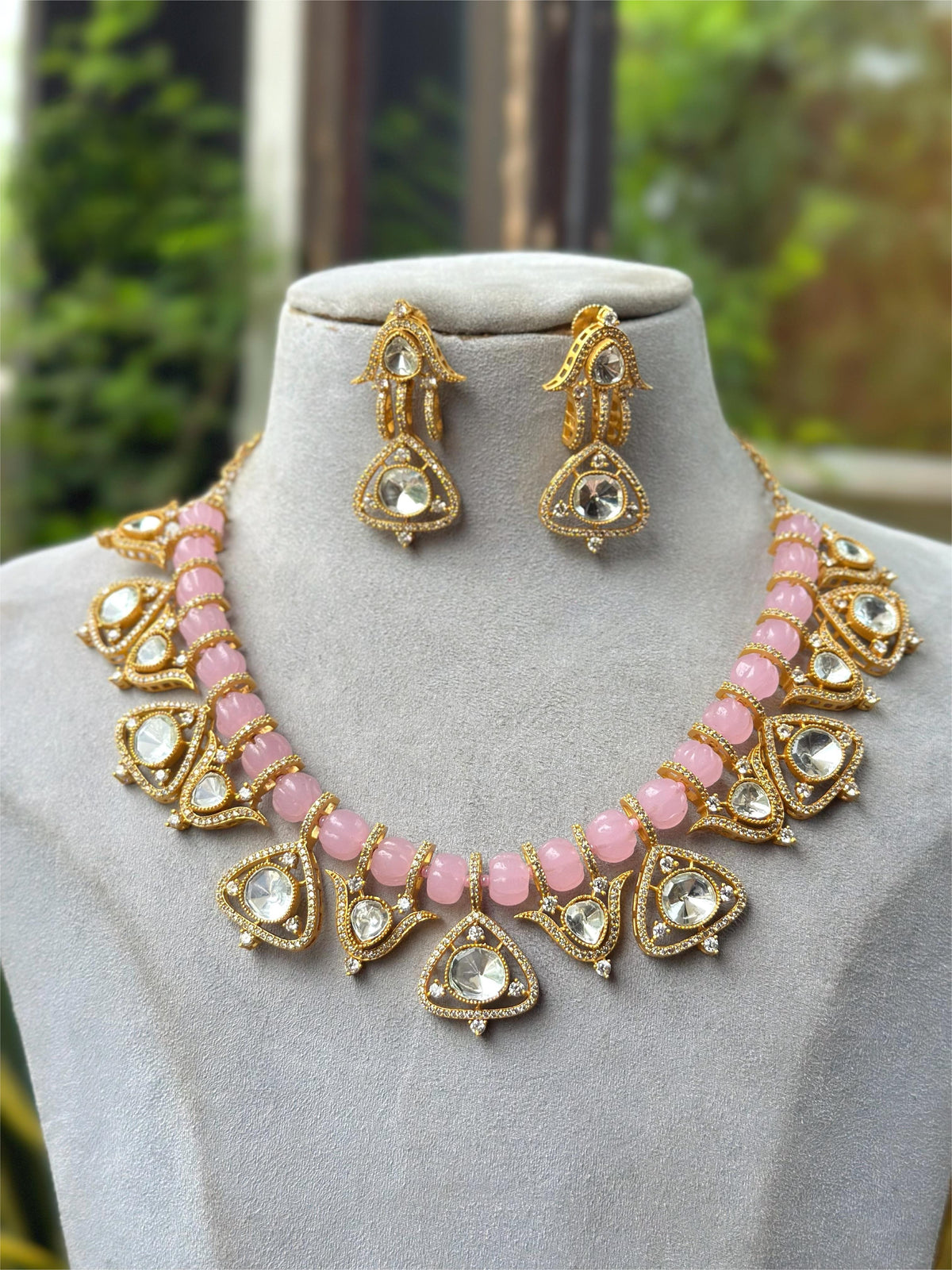 Bridal Green Beaded Kundan Necklace Set with Earrings | Traditional Indian Wedding Jewelry
