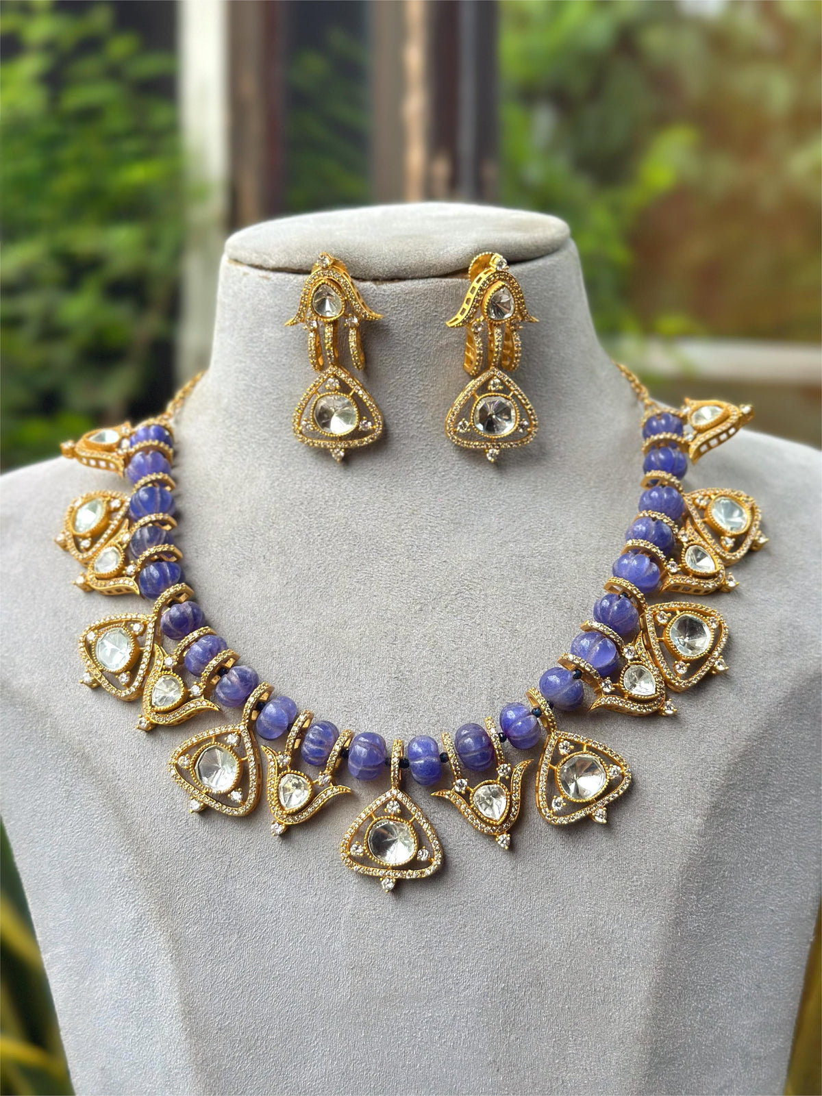 Bridal Green Beaded Kundan Necklace Set with Earrings | Traditional Indian Wedding Jewelry