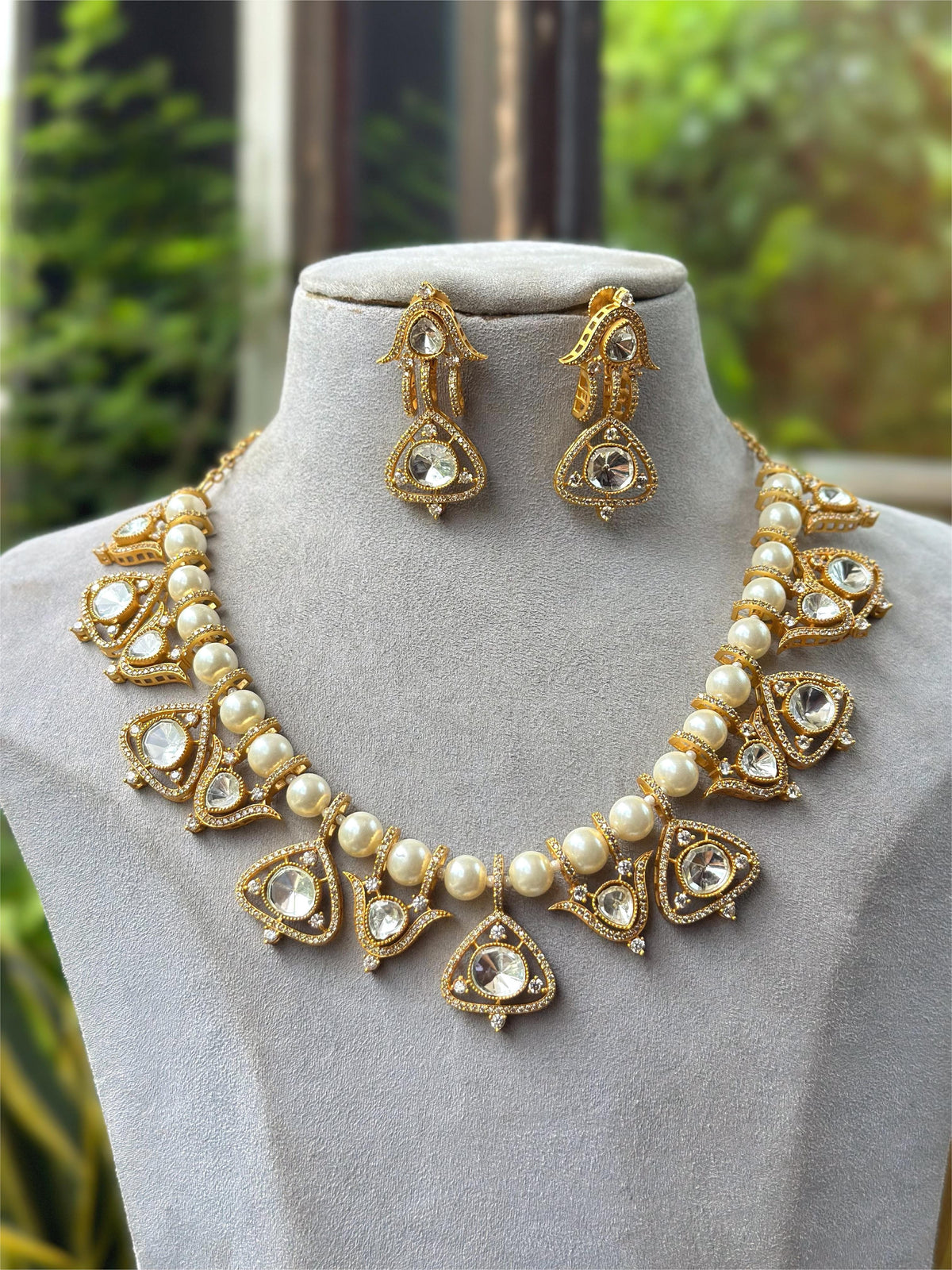 Bridal Green Beaded Kundan Necklace Set with Earrings | Traditional Indian Wedding Jewelry