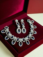 Traditional Silver Plated Round Shaped AD CZ Stone Necklace Earring Set