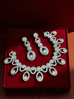 Traditional Silver Plated Round Shaped AD CZ Stone Necklace Earring Set