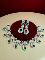 Traditional Silver Plated Round Shaped AD CZ Stone Necklace Earring Set
