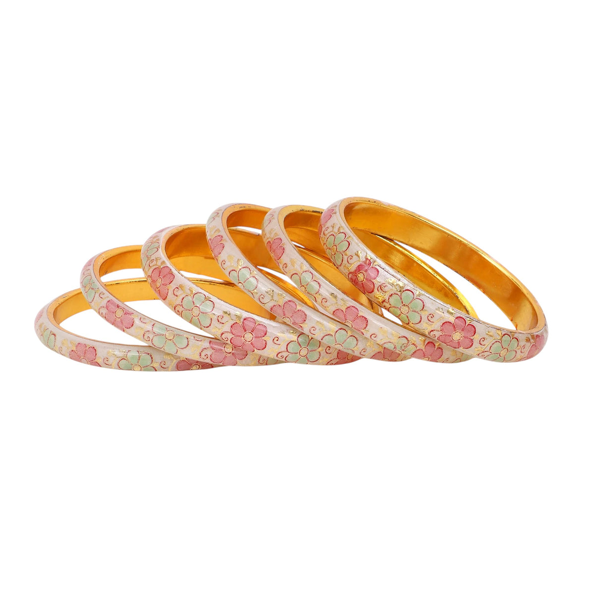Set of 6 Pink & Pista Bracelets | Colorful Kada Bangles | Ethnic Indian Jewelry
