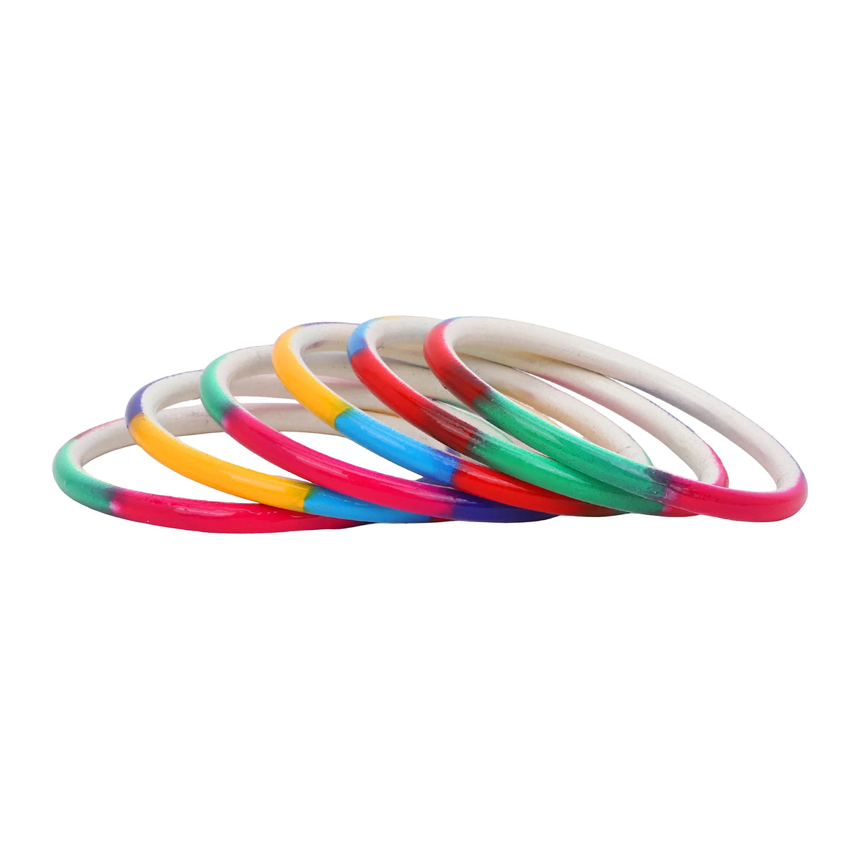 Set of 6 Multicoloured Handpainted Bracelets – Ethnic Boho Jewelry