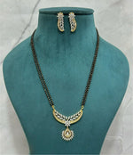 Premium CZ Stone Mangalsutra with Leaf Design Pendant & Matching Earrings | 18 Inch Double Chain