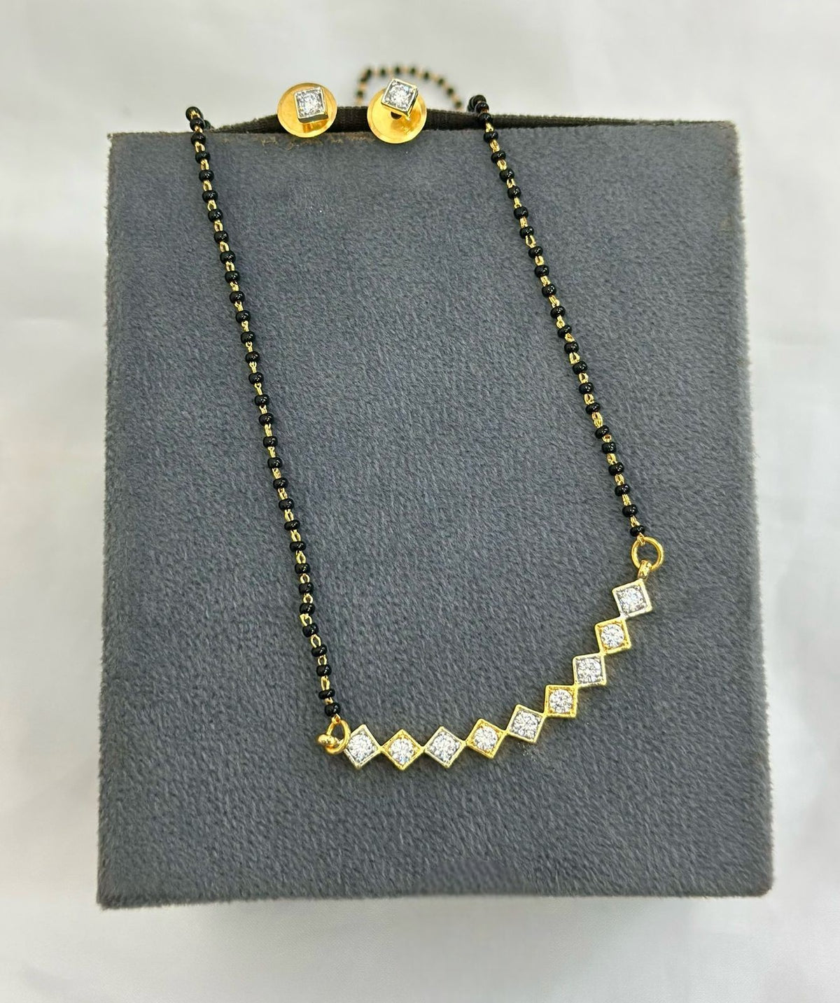 Premium Minimalist Diamond-Cut CZ Mangalsutra Set with Gold-Tone Studs