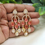 Emerald & Polki Diamond Drop Earrings Gold-Plated Bridal Statement Jewelry