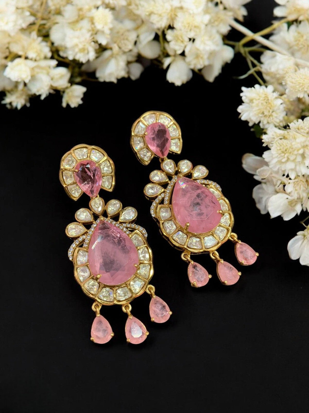 Elegant Emerald Green Kundan Drop Earrings – Gold Plated Wedding & Party Jewelry