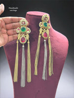 Handcrafted Kundan Tassel Earrings with Emerald & Ruby Accents – Luxe Indian Statement Jewelry