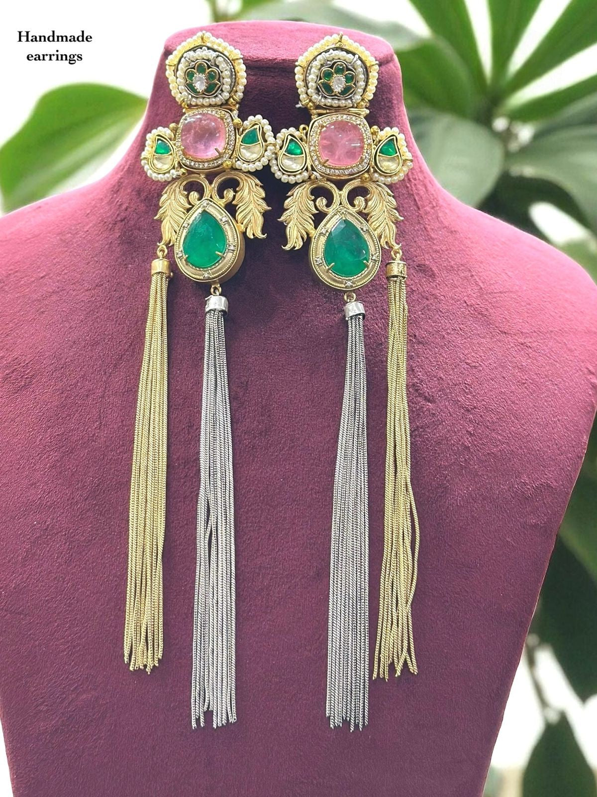 Handcrafted Kundan Tassel Earrings with Emerald & Ruby Accents – Luxe Indian Statement Jewelry