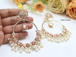 Jadau Pearl Hoop Earrings with Emerald & Ruby Accents – Traditional Indian Jewelry