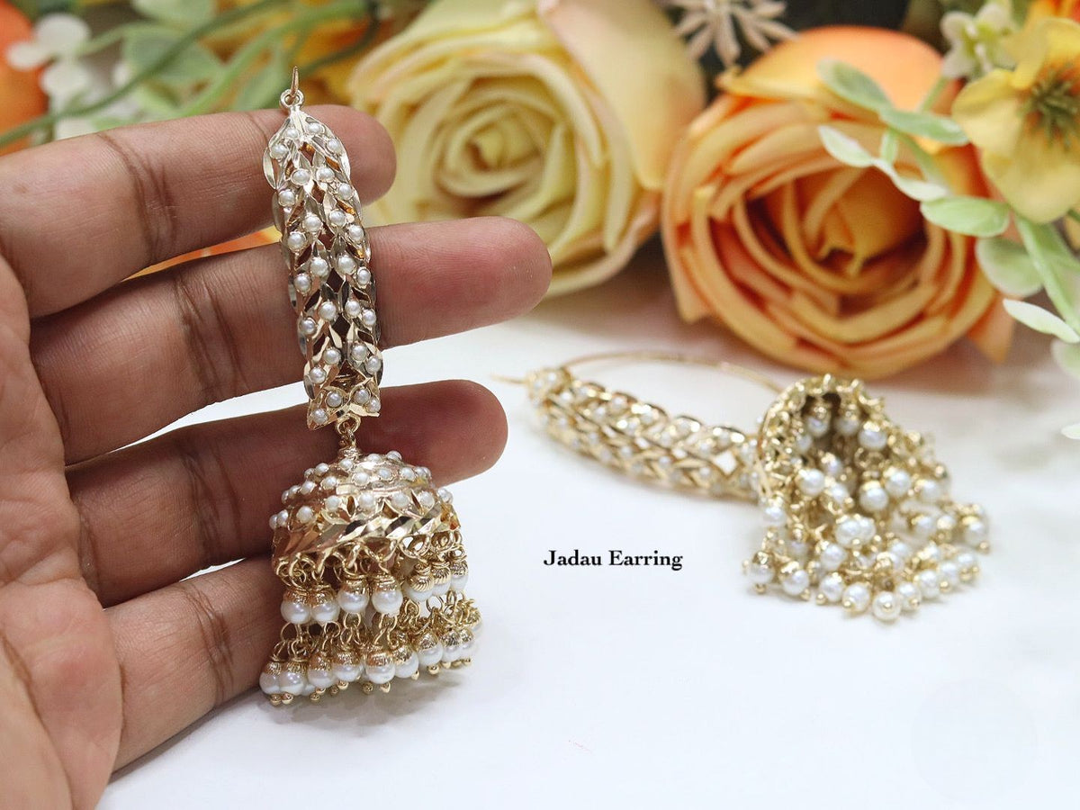 Jadau Hoop Jhumki Earring Set with Pearl Drops – Traditional Indian Jewelry