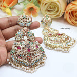 Exquisite Gold Plated Jadau Earrings with Ruby and Pearl Detailing - Traditional Indian Jewelry