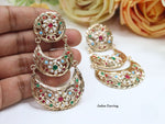 Elegant Gold Plated Jadau Chandbali Earrings with Ruby and Pearl Accents - Traditional Indian Jewelry