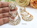 Elegant Gold Plated Jadau Chandbali Earrings with Ruby and Pearl Accents - Traditional Indian Jewelry