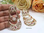 Elegant Gold Plated Jadau Chandbali Earrings with Ruby and Pearl Accents - Traditional Indian Jewelry