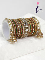Mirror Velvet Bangles Set with Jhumki, Brass Metal Mirror Bridal Bangles, Traditional Indian Wedding Jewelry for Women