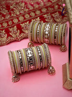 Mirror Velvet Bangles Set with Jhumki, Brass Metal Mirror Bridal Bangles, Traditional Indian Wedding Jewelry for Women