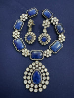 Antique Silver Tone Polki Necklace Kundan Earings Set For Wedding