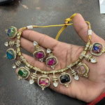 Pakistani Traditional Kundan Choker Matching Earrings Polki Jewelry Set For Women