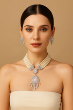 Wedding Bollywood Inspired AD Beads Chailn Necklace Earring Set