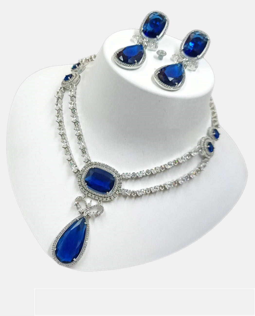 Celestial Blue American Diamond Gem Necklace Jewelry Set